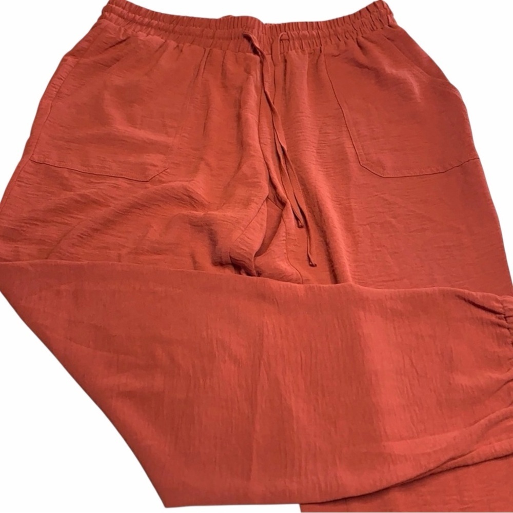 NYCC Burnt Orange Satin-Finish Joggers | Tapered High-Rise Lounge Pants Large - Picture 7 of 10